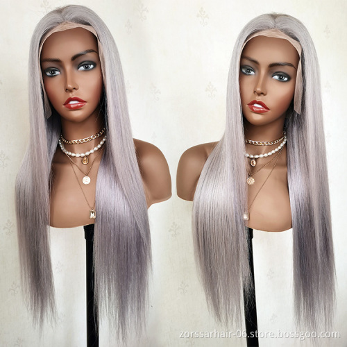 Frontal Wig Vendors Wholesale Brazilian Virgin Hair Silver Gray Transparent HD Lace Wigs Colored Lace Front Human Hair Wigs